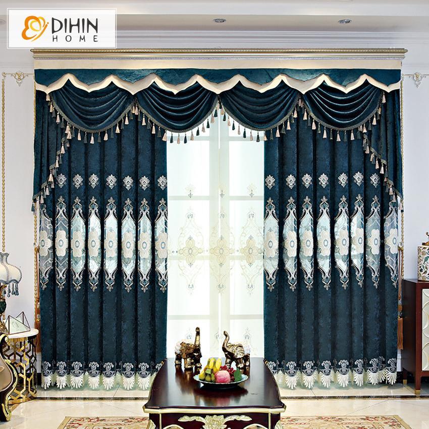 DIHINHOME Home Textile European Curtain DIHIN HOME High Quality Embroidered Valance ,Blackout Curtains Grommet Window Curtain for Living Room ,52x90-inch,1 Panel