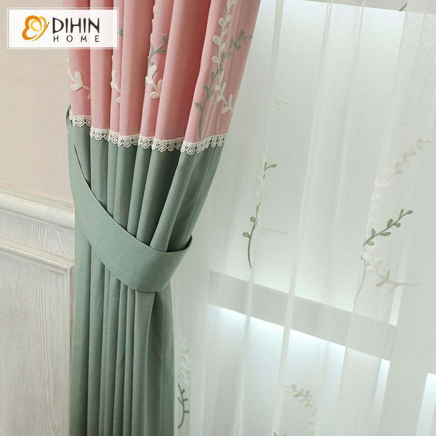 DIHINHOME Home Textile European Curtain DIHIN HOME Leaves Embroidered,Blackout Curtains Grommet Window Curtain for Living Room ,52x84-inch,1 Panel