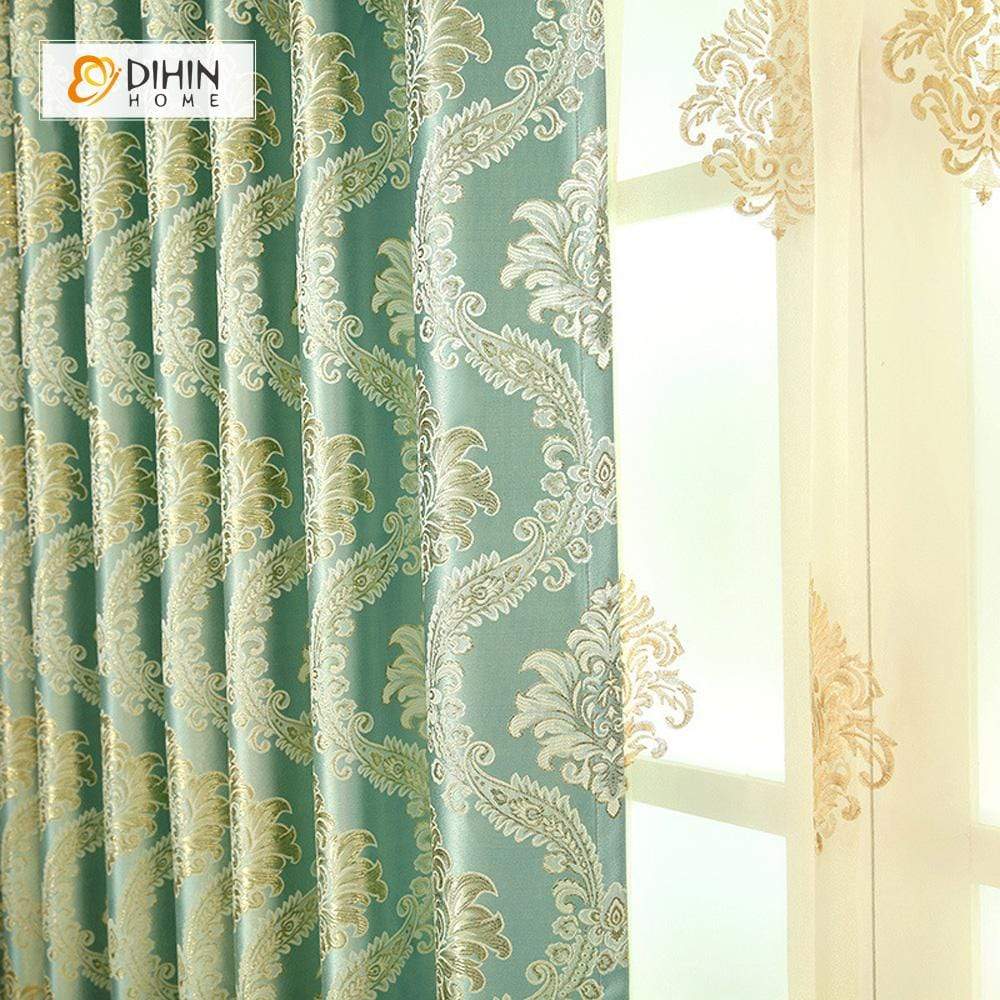 DIHINHOME Home Textile European Curtain DIHIN HOME Light Blue Noble Elegant Embroidered Valance ,Blackout Curtains Grommet Window Curtain for Living Room ,52x84-inch,1 Panel