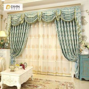 DIHINHOME Home Textile European Curtain DIHIN HOME Light Blue Noble Elegant Embroidered Valance ,Blackout Curtains Grommet Window Curtain for Living Room ,52x84-inch,1 Panel