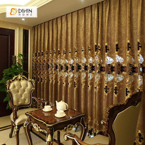DIHINHOME Home Textile European Curtain DIHIN HOME Luxurious Embroidered Brown Valance,Blackout Curtains Grommet Window Curtain for Living Room ,52x84-inch,1 Panel