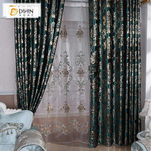 DIHINHOME Home Textile European Curtain DIHIN HOME Luxurious Green Embroidered Valance,Blackout Curtains Grommet Window Curtain for Living Room ,52x84-inch,1 Panel