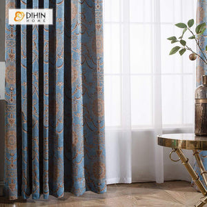 DIHINHOME Home Textile European Curtain DIHIN HOME Luxurious Jacquard ,Cotton Linen ,Blackout Grommet Window Curtain for Living Room ,52x63-inch,1 Panel