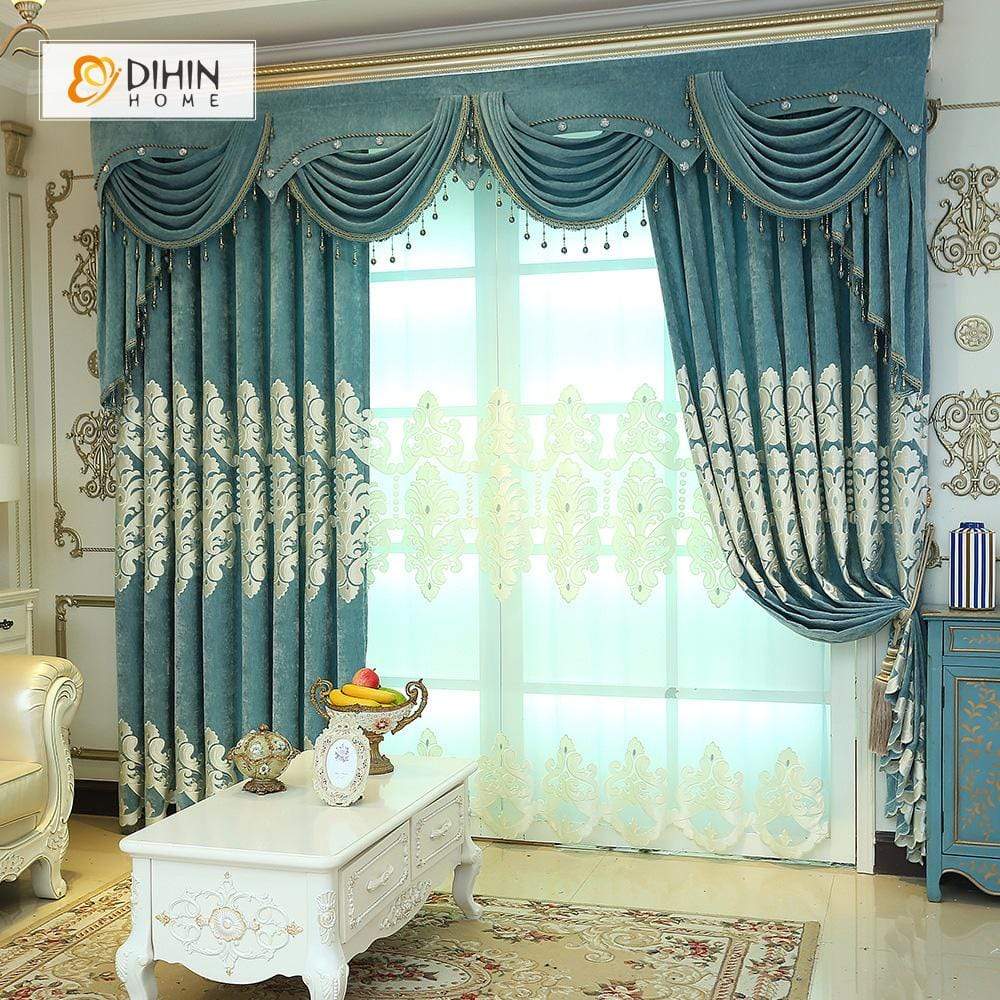 DIHINHOME Home Textile European Curtain DIHIN HOME Luxurious Velvet Embroidered Valance ,Blackout Curtains Grommet Window Curtain for Living Room ,52x84-inch,1 Panel