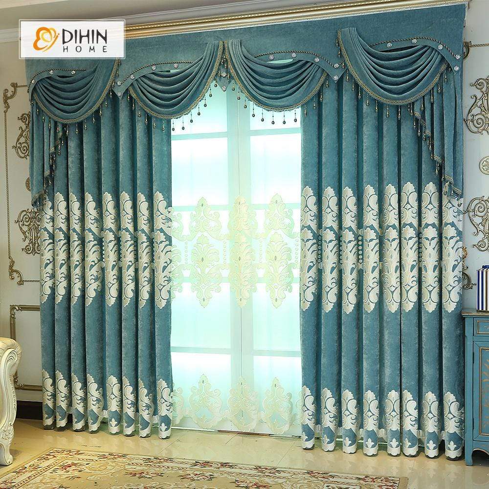 DIHINHOME Home Textile European Curtain DIHIN HOME Luxurious Velvet Embroidered Valance ,Blackout Curtains Grommet Window Curtain for Living Room ,52x84-inch,1 Panel