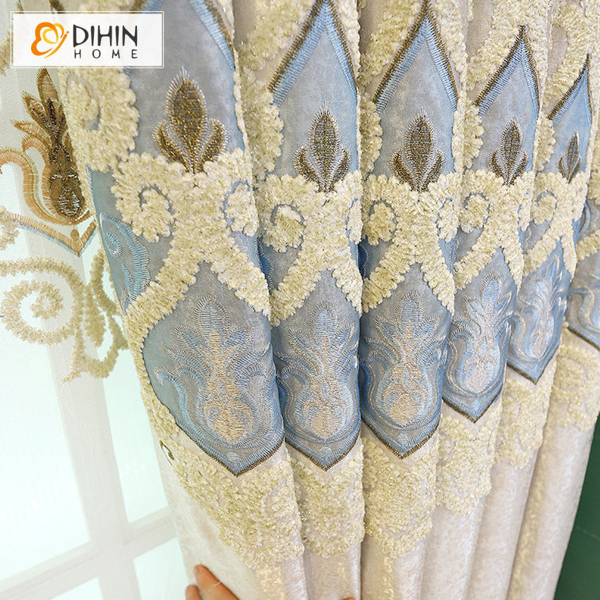 DIHINHOME Home Textile European Curtain DIHIN HOME Luxury Beige Color Embroideried Valance ,Blackout Curtains Grommet Window Curtain for Living Room ,52x84-inch,1 Panel