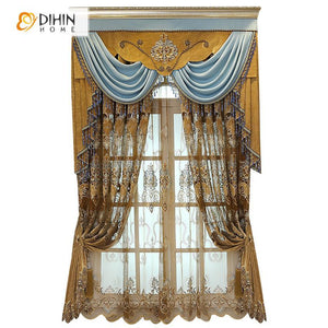 DIHINHOME Home Textile European Curtain DIHIN HOME Luxury Coffee Embroidered Valance ,Blackout Curtains Grommet Window Curtain for Living Room ,52x90-inch,1 Panel