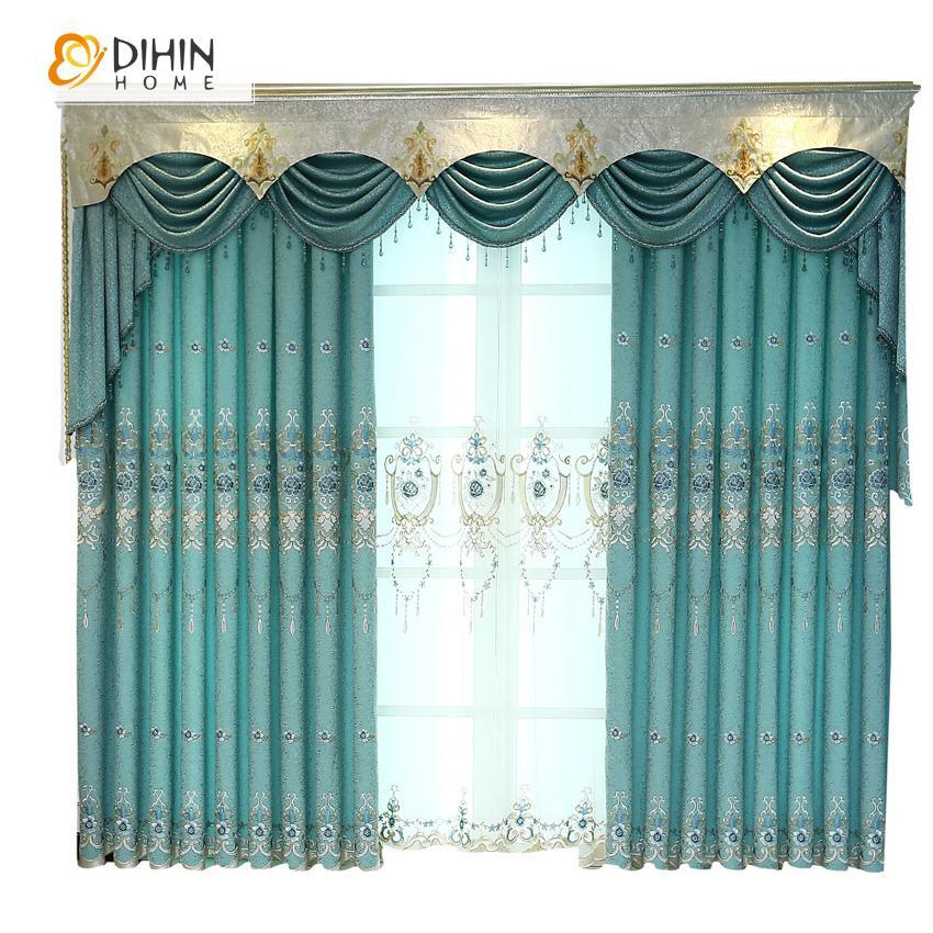 DIHINHOME Home Textile European Curtain DIHIN HOME Luxury Customized Embroirdered Valance ,Blackout Curtains Grommet Window Curtain for Living Room ,52x84-inch,1 Panel