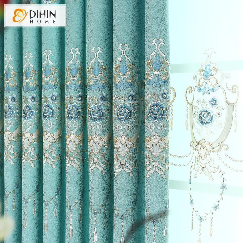 DIHINHOME Home Textile European Curtain DIHIN HOME Luxury Customized Embroirdered Valance ,Blackout Curtains Grommet Window Curtain for Living Room ,52x84-inch,1 Panel