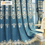 DIHINHOME Home Textile European Curtain DIHIN HOME Luxury Embroidered Blue Curtains,Blackout Grommet Window Curtain for Living Room ,52x63-inch,1 Panel