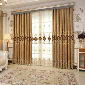 DIHINHOME Home Textile European Curtain Custom Made Curtains / Grommet / As Talked Size DIHIN HOME Luxury Embroidered Curtain ,Blackout Curtains Grommet Window Curtain for Living Room ,A Set of 6 Panles