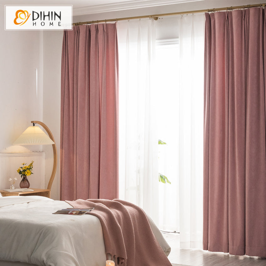 DIHIN HOME Luxury Euroean Velvet Fabric Pink Curtains,Blackout Grommet Window Curtain for Living Room ,52x63-inch,1 Panel