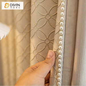 DIHINHOME Home Textile European Curtain DIHIN HOME Luxury European Curtains With Pearl Lace,Blackout Grommet Window Curtain for Living Room ,52x63-inch,1 Panel