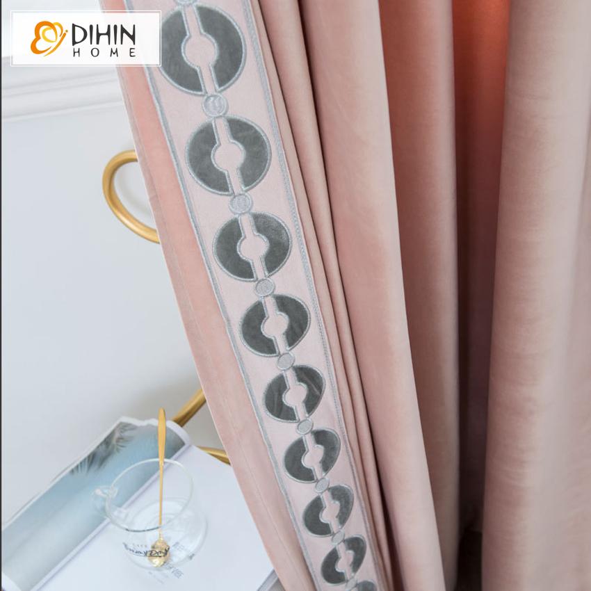 DIHIN HOME Luxury European Velvet Cloth Pink Color Customized Curtains,Blackout Grommet Window Curtain for Living Room ,52x63-inch,1 Panel