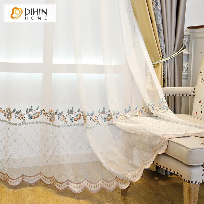 DIHIN HOME Luxury High Quality Customized Embroidered Curtain,Blackout Curtains Grommet Window Curtain for Living Room ,52x84-inch,1 Panel