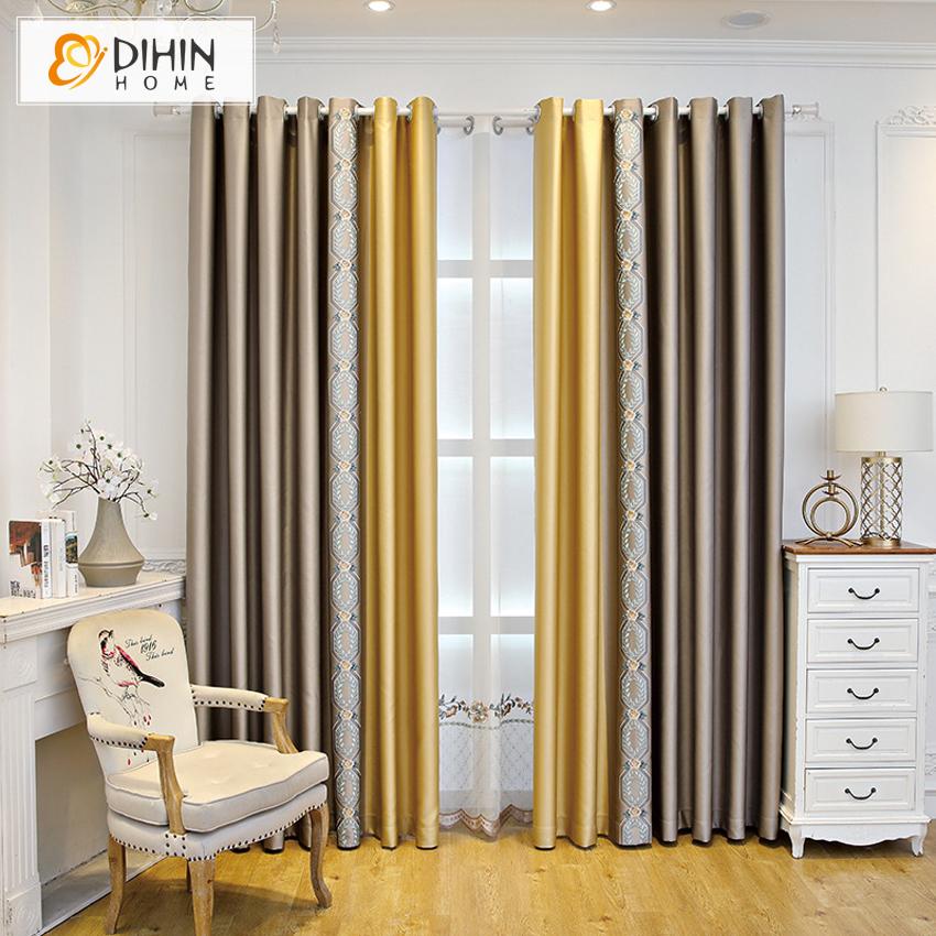 DIHIN HOME Luxury High Quality Customized Embroidered Curtain,Blackout Curtains Grommet Window Curtain for Living Room ,52x84-inch,1 Panel