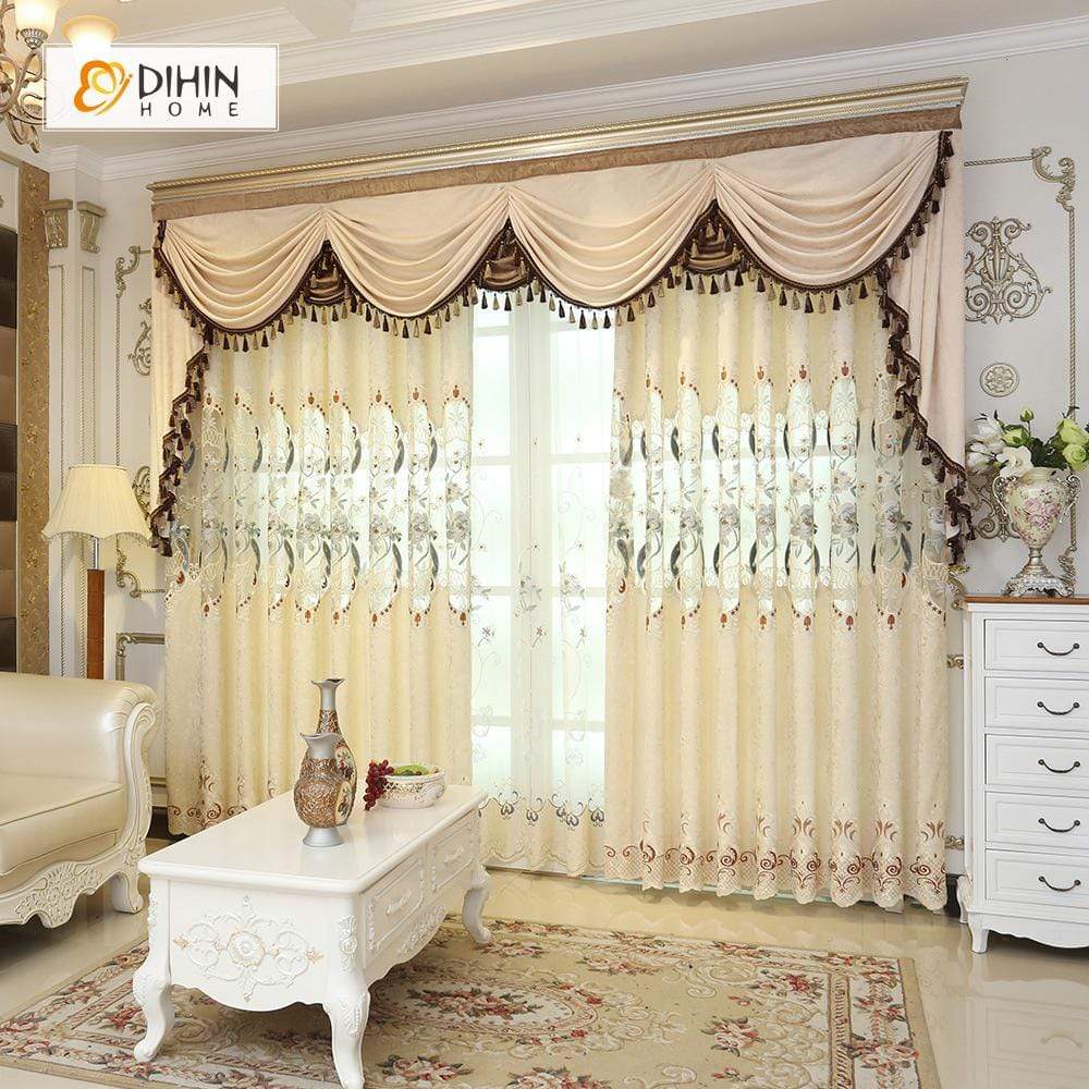 DIHINHOME Home Textile European Curtain DIHIN HOME Luxury High Quality Embroidered Valance ,Blackout Curtains Grommet Window Curtain for Living Room ,52x84-inch,1 Panel