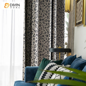 DIHINHOME Home Textile European Curtain DIHIN HOME Luxury Leopard Jacquard,Half Blackout Grommet Window Curtain for Living Room