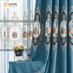 DIHINHOME Home Textile European Curtain DIHIN HOME Luxury Roral Blue Color Embroidered Curtains,Blackout Grommet Window Curtain for Living Room ,52x84-inch,1 Panel