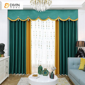 DIHINHOME Home Textile European Curtain DIHIN HOME Luxury Yellow and Green Color Customized Valance ,Blackout Curtains Grommet Window Curtain for Living Room ,52x84-inch,1 Panel