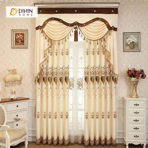 DIHINHOME Home Textile European Curtain DIHIN HOME Middle Beige Flowers Embroidered，Blackout Grommet Window Curtain for Living Room ,52x63-inch,1 Panel