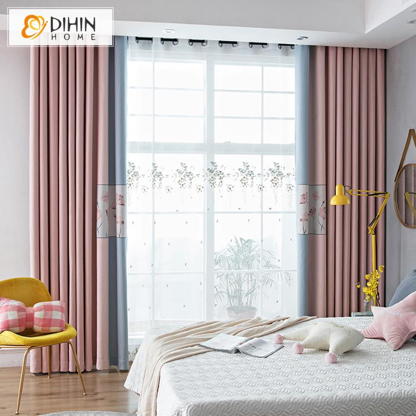 DIHIN HOME Modern Blue and Pink Printed Curtain,Blackout Curtains Grommet Window Curtain for Living Room ,52x84-inch,1 Panel