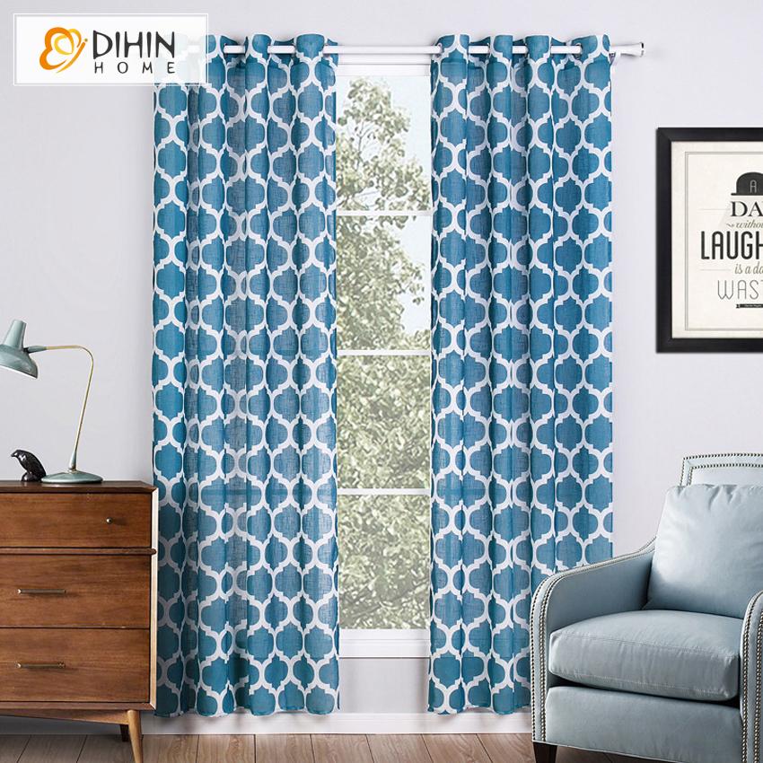 DIHIN HOME Modern Blue Circle Printed Curtains ,Blackout Grommet Window Curtain for Living Room ,52x63-inch,1 Panel