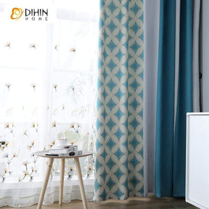 DIHINHOME Home Textile European Curtain DIHIN HOME Modern Blue Geometric Spilced Curtain With Valance ,Blackout Curtains Grommet Window Curtain for Living Room ,52x84-inch,1 Panel