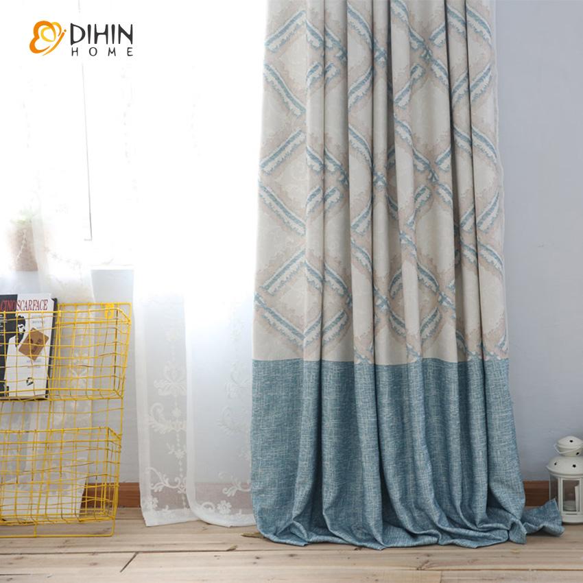 DIHIN HOME Modern Cotton Linen Geometric Curtain,Blackout Curtains Grommet Window Curtain for Living Room ,52x84-inch,1 Panel