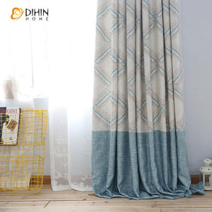 DIHIN HOME Modern Cotton Linen Geometric Curtain,Blackout Curtains Grommet Window Curtain for Living Room ,52x84-inch,1 Panel