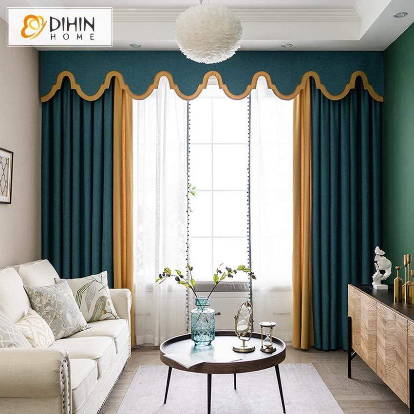 DIHINHOME Home Textile European Curtain DIHIN HOME Modern Cotton Linen Spliced Customized Valance ,Blackout Curtains Grommet Window Curtain for Living Room ,52x84-inch,1 Panel