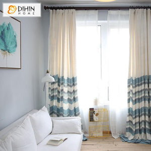 DIHIN HOME Modern Cotton Linen Waves Striped Curtain,Blackout Curtains Grommet Window Curtain for Living Room ,52x84-inch,1 Panel