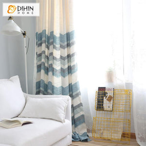 DIHIN HOME Modern Cotton Linen Waves Striped Curtain,Blackout Curtains Grommet Window Curtain for Living Room ,52x84-inch,1 Panel