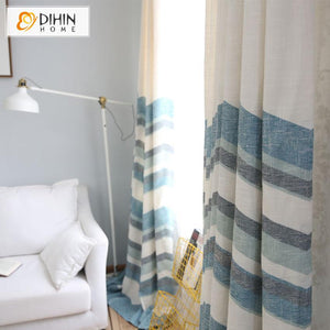 DIHIN HOME Modern Cotton Linen Waves Striped Curtain,Blackout Curtains Grommet Window Curtain for Living Room ,52x84-inch,1 Panel