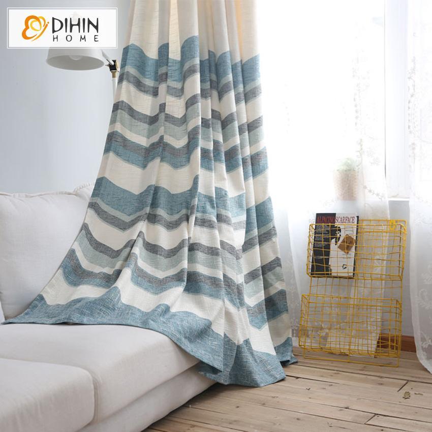 DIHIN HOME Modern Cotton Linen Waves Striped Curtain,Blackout Curtains Grommet Window Curtain for Living Room ,52x84-inch,1 Panel