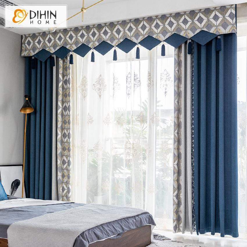 DIHINHOME Home Textile European Curtain DIHIN HOME Modern Geometric Spilced Curtain With Valance ,Blackout Curtains Grommet Window Curtain for Living Room ,52x84-inch,1 Panel