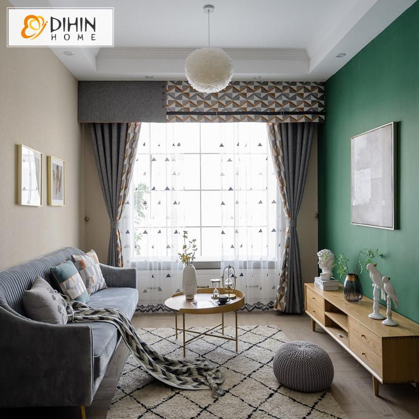 DIHIN HOME Modern Geometric Triangle Printed Curtain With Valance ,Blackout Curtains Grommet Window Curtain for Living Room ,52x84-inch,1 Panel