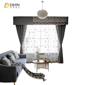 DIHIN HOME Modern Geometric Triangle Printed Curtain With Valance ,Blackout Curtains Grommet Window Curtain for Living Room ,52x84-inch,1 Panel