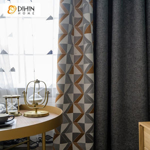 DIHIN HOME Modern Geometric Triangle Printed Curtain With Valance ,Blackout Curtains Grommet Window Curtain for Living Room ,52x84-inch,1 Panel