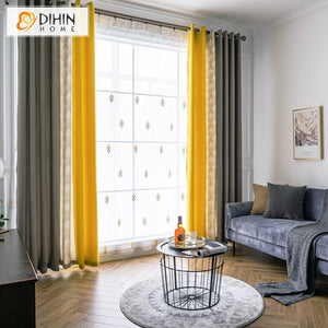 DIHINHOME Home Textile European Curtain DIHIN HOME Modern Grey and Yellow Fabric Fashion Geometric Curtains,Blackout Grommet Window Curtain for Living Room ,52x63-inch,1 Panel