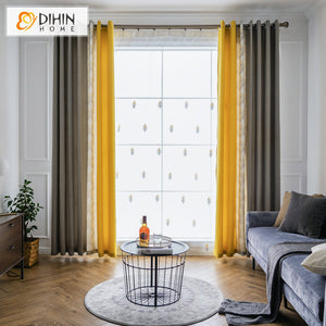 DIHIN HOME Modern Grey and Yellow Fabric Fashion Geometric Curtains,Blackout Grommet Window Curtain for Living Room ,52x63-inch,1 Panel