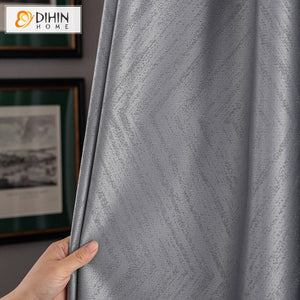 DIHINHOME Home Textile European Curtain DIHIN HOME Modern Grey Jacquard Curtain,Blackout Grommet Window Curtain for Living Room,1 Panel