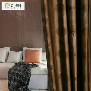 DIHIN HOME Modern High Quality Coffee Color Jacquard Curtain,Blackout Curtains Grommet Window Curtain for Living Room ,52x63-inch,1 Panel