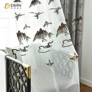 DIHINHOME Home Textile European Curtain DIHIN HOME Modern Scenery Embroidered Curtain,Blackout Curtains Grommet Window Curtain for Living Room ,52x90-inch,1 Panel