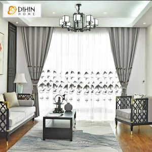 DIHINHOME Home Textile European Curtain DIHIN HOME Modern Scenery Embroidered Curtain,Blackout Curtains Grommet Window Curtain for Living Room ,52x90-inch,1 Panel