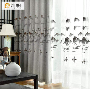 DIHINHOME Home Textile European Curtain DIHIN HOME Modern Scenery Embroidered Curtain,Blackout Curtains Grommet Window Curtain for Living Room ,52x90-inch,1 Panel