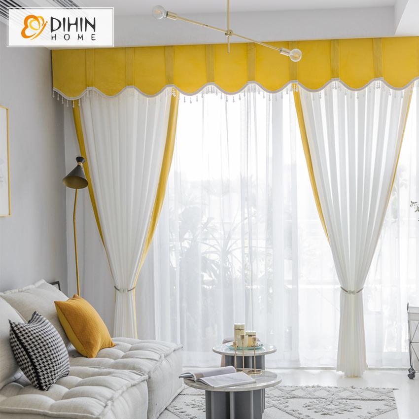 DIHIN HOME Modern White and Yellow Color Customized Valance ,Blackout Curtains Grommet Window Curtain for Living Room ,52x84-inch,1 Panel