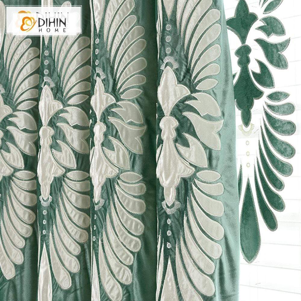 DIHINHOME Home Textile European Curtain DIHIN HOME Neat Pattern Embroidered Valance,Blackout Curtains Grommet Window Curtain for Living Room ,52x84-inch,1 Panel