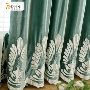 DIHINHOME Home Textile European Curtain DIHIN HOME Neat Pattern Embroidered Valance,Blackout Curtains Grommet Window Curtain for Living Room ,52x84-inch,1 Panel