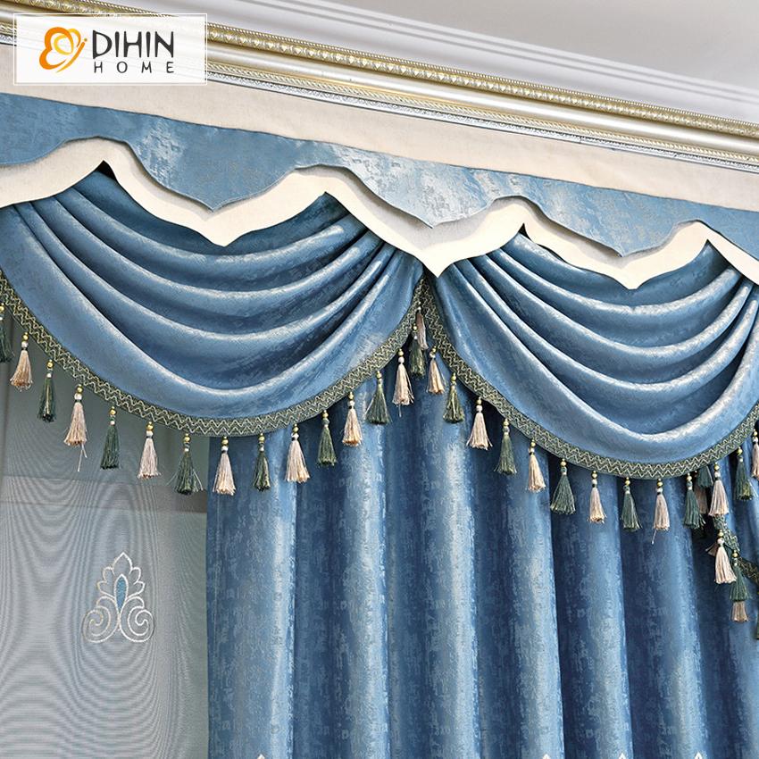 DIHIN HOME New Arrival European Blue Color Embroidered Curtains Roral Valance ,Blackout Curtains Grommet Window Curtain for Living Room ,52x84-inch,1 Panel
